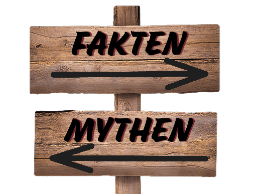 Mythen über Rückenschmerzen: Ein Schild, dass nach rechts mit Fakten zeigt und nach links mit Mythen.