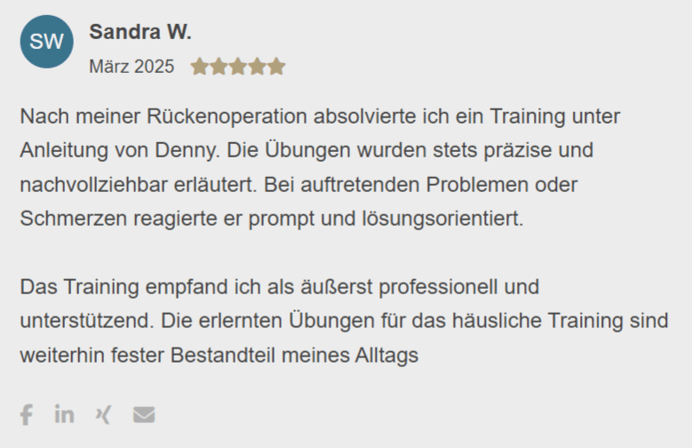 Bewertung von Sandra für Denny Burkhardt - Personal Training